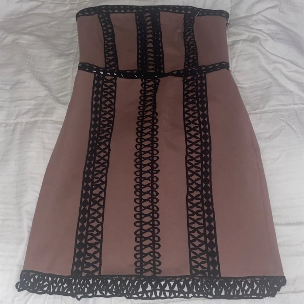 New Free People Strapless Mini Dress Size xsmall Dark tan and black